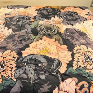 Society 6 Because Black Pug Comforter 85"x86" Full/Queen  Dogs Flowers Polyester